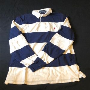 Blue/White Striped Long Sleeve Polo